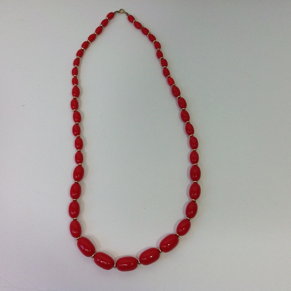 Red Beaded Necklace Acrylic Long Necklace